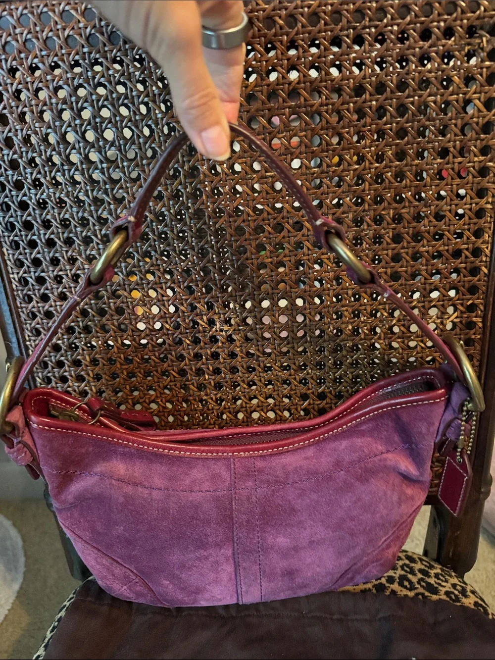 Coach Plum Suede mini hobo Bag with Brass Hardware